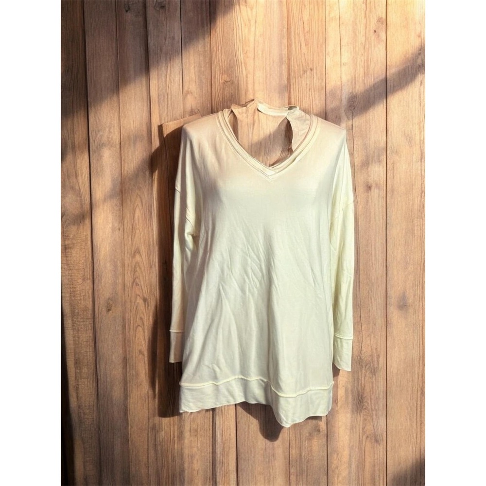 Soft Surroundings‎ Ivory V-Neck Tunic French Terry Button Cuff PERU Knit Cream M